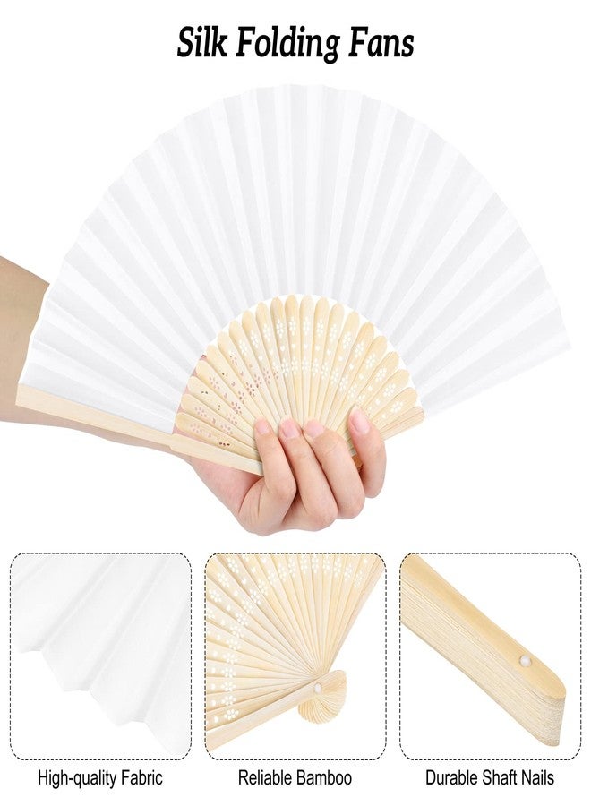 Aodaer 72 Pieces Silk Folding Fans with Fabric Sleeve Bamboo Folded Fans Handheld Folding Fans Decoration Fans for Wedding, Bridal Shower, Home Decoration, White - Image 3